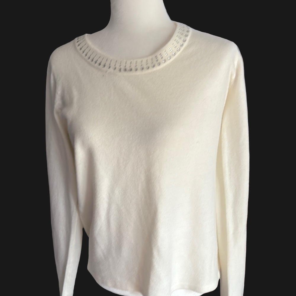 Debbie Morgan Cream Sweater with Embellished Details
